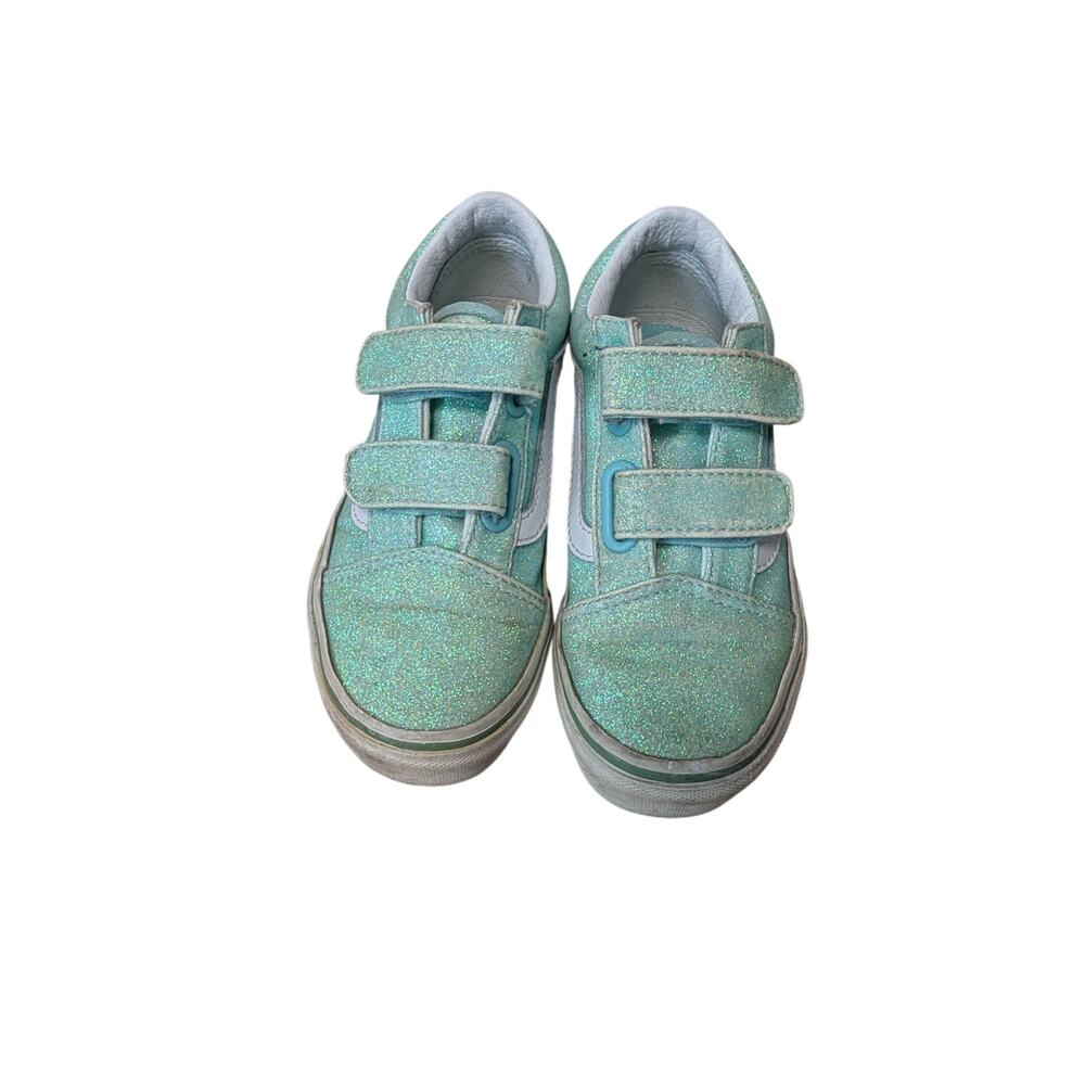 Vans Old Skool V Kids Size 12.5 Glitter Pastel Blue Green Sparkle Skate Shoes